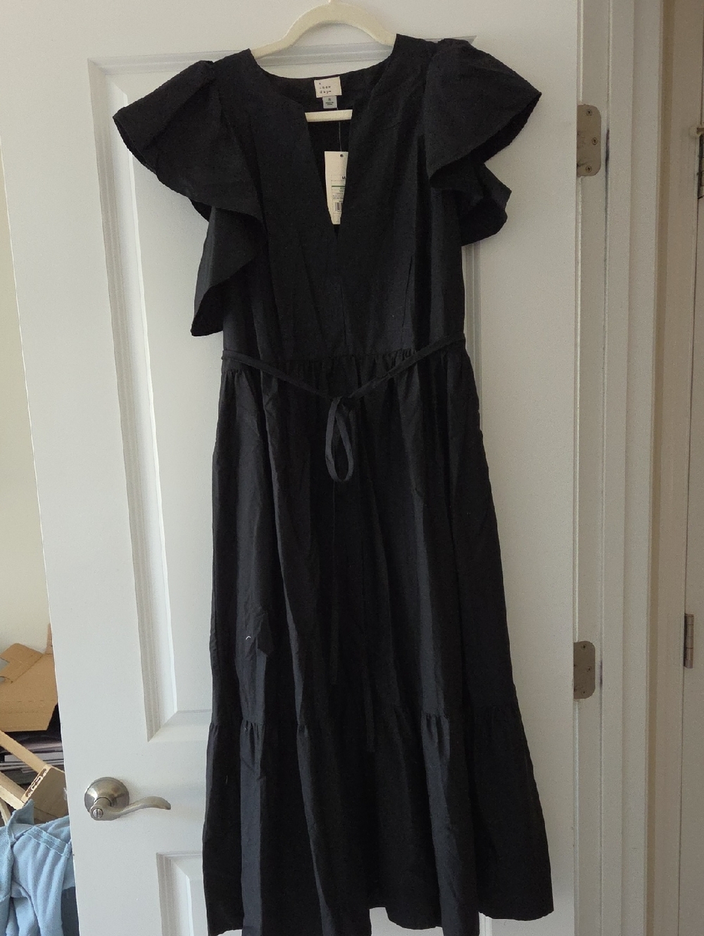 a new day Black V-Neck Flutter Sleeve Midi Dress